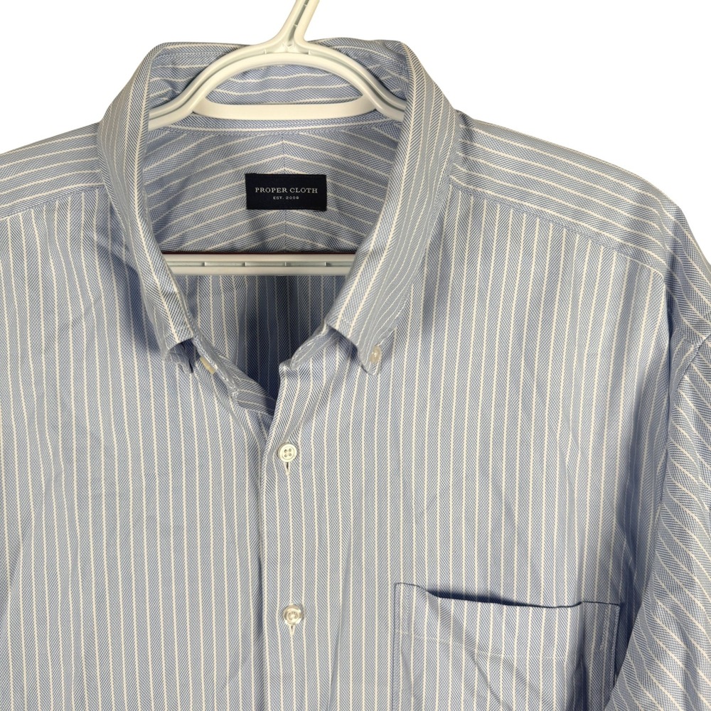 Proper Cloth Button Down Shirt Mens 3XL 19-36 Blue White Striped Cotton Twill